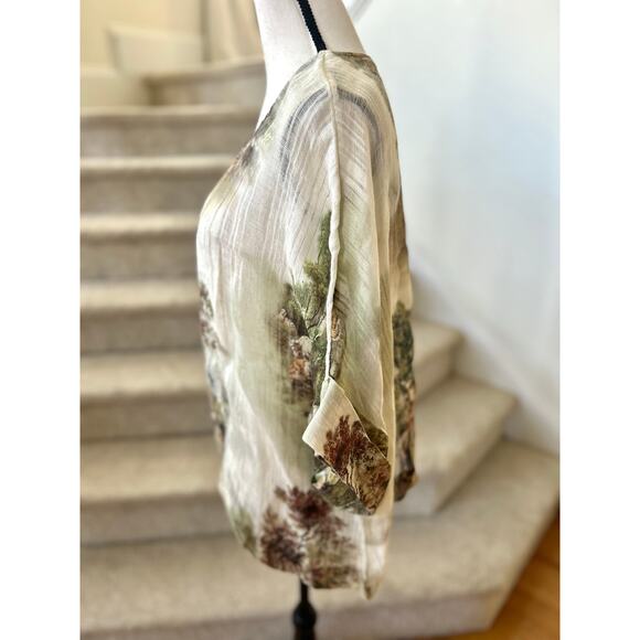 Yuvita Linen Boxy Short Sleeve Romantic Regency Georgian Colonial Print Blouse - Picture 3 of 9